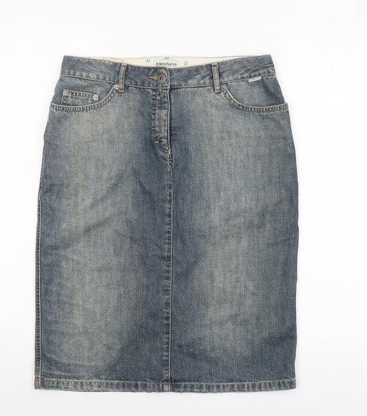 Fenchurch Womens Blue Denim Knee Length Pencil Skirt Size 8