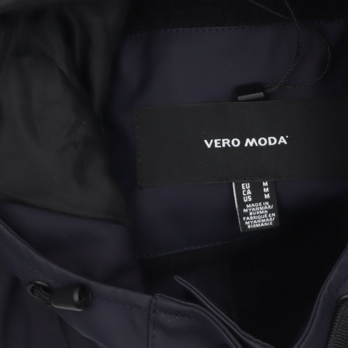 Vero Moda Womens Blue Waterproof Hooded Rain Coat Size M