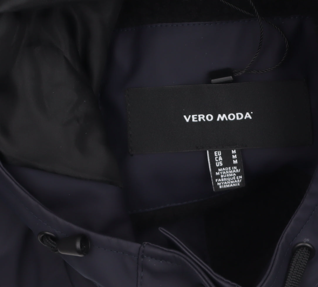 Vero Moda Womens Blue Waterproof Hooded Rain Coat Size M