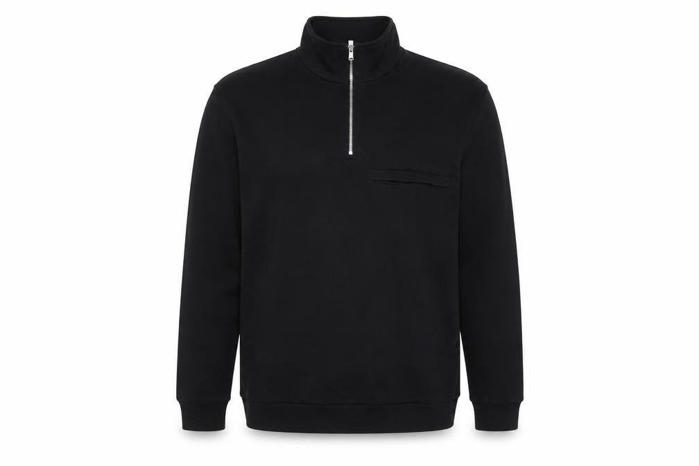 Front view of Taylor & Wright Men's Black XL 1/2 Zip High Neck Sweatshirt