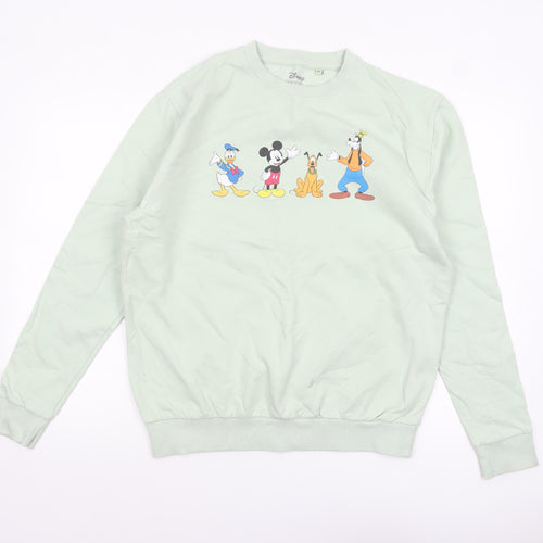Disney Women Green Mickey Mouse Crew Neck Sweatshirt Size 12 L