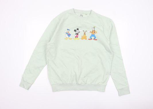 Disney Women Green Mickey Mouse Crew Neck Sweatshirt Size 12 L