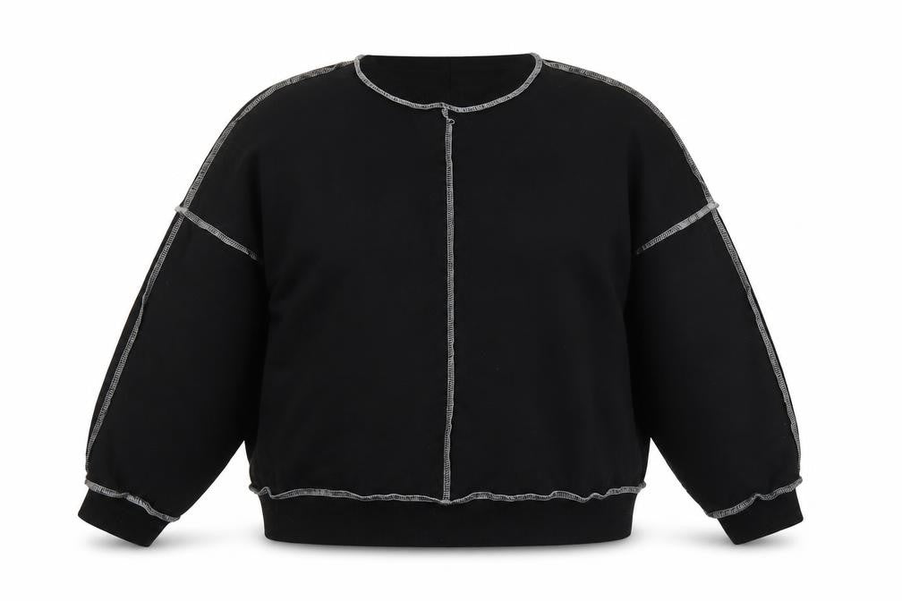 Front view of New Noce Women's Black Crew Neck Pullover Sweatshirt, size L