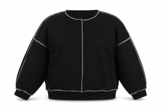 Front view of New Noce Women's Black Crew Neck Pullover Sweatshirt, size L