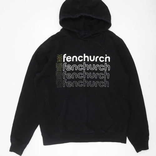 Fenchurch Men's Black Pullover Hoodie L Logo Print Cotton Streetwear
