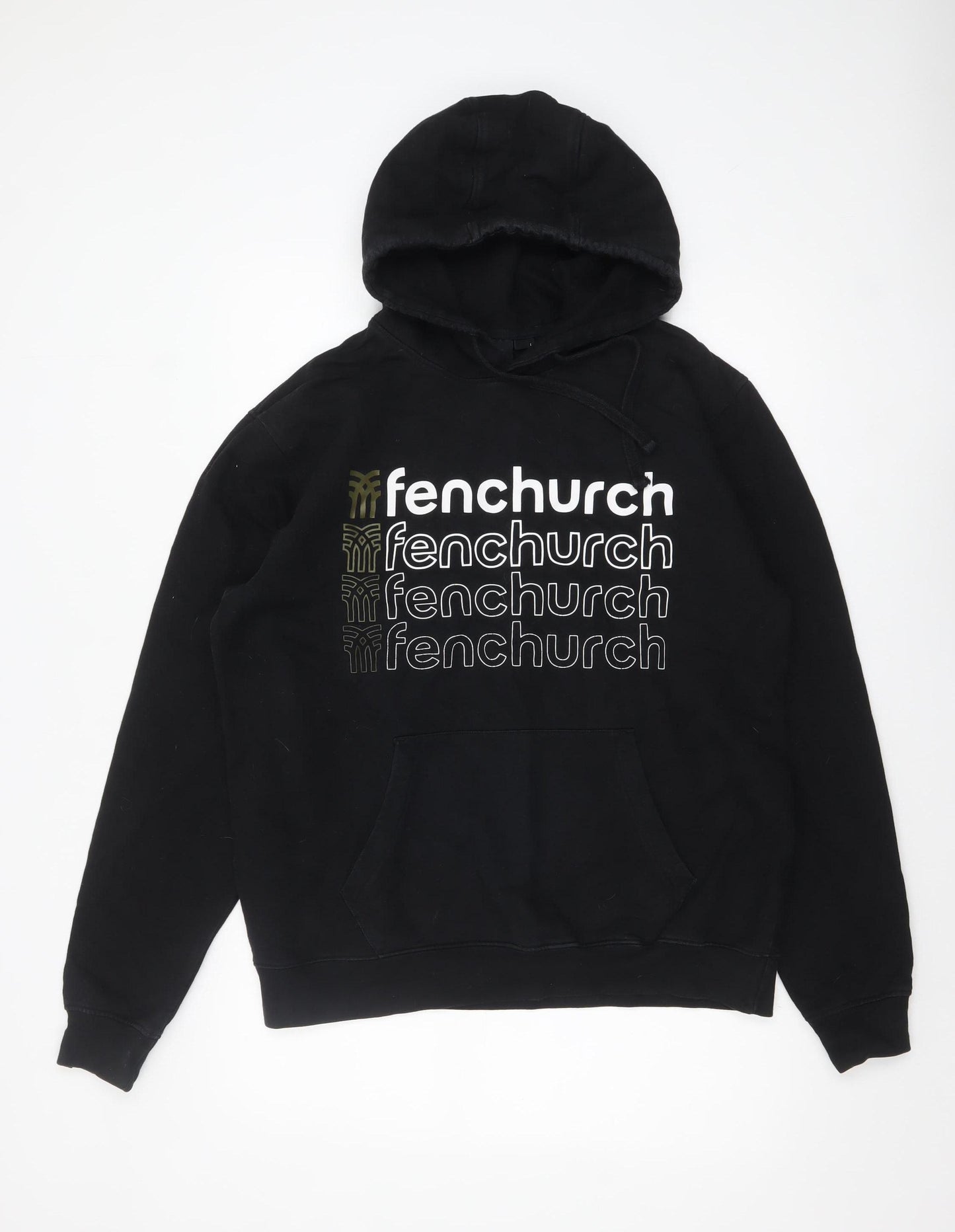 Fenchurch Men's Black Pullover Hoodie L Logo Print Cotton Streetwear