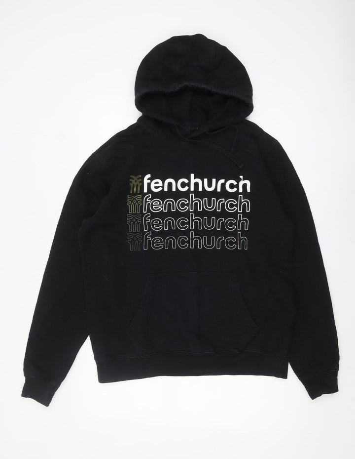 Fenchurch Men's Black Pullover Hoodie L Logo Print Cotton Streetwear