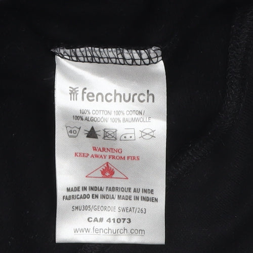 Fenchurch Men's Black Pullover Hoodie L Logo Print Cotton Streetwear