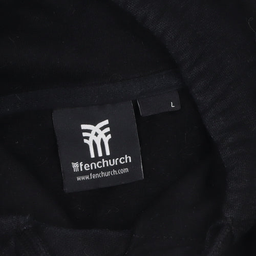 Fenchurch Men's Black Pullover Hoodie L Logo Print Cotton Streetwear