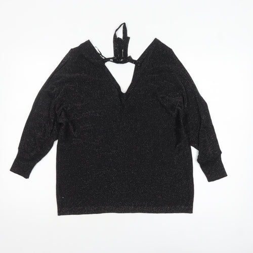 Next Women's Black Glitter V-Neck Long Sleeve Party Jumper Size 14