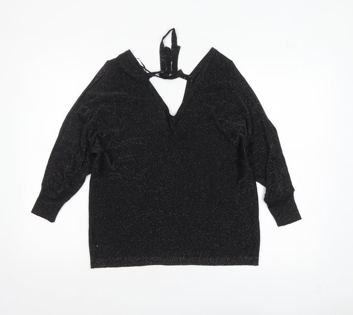 Next Women's Black Glitter V-Neck Long Sleeve Party Jumper Size 14
