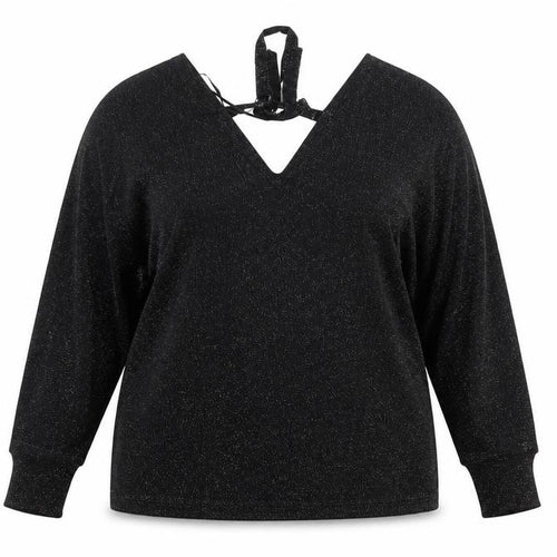 Next Women's Black Glitter V-Neck Long Sleeve Party Jumper Size 14