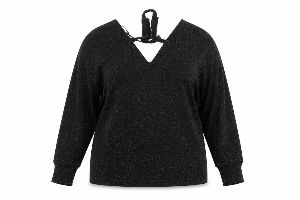 Next Women's Black Glitter V-Neck Long Sleeve Party Jumper Size 14