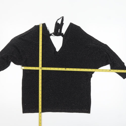 Next Women's Black Glitter V-Neck Long Sleeve Party Jumper Size 14