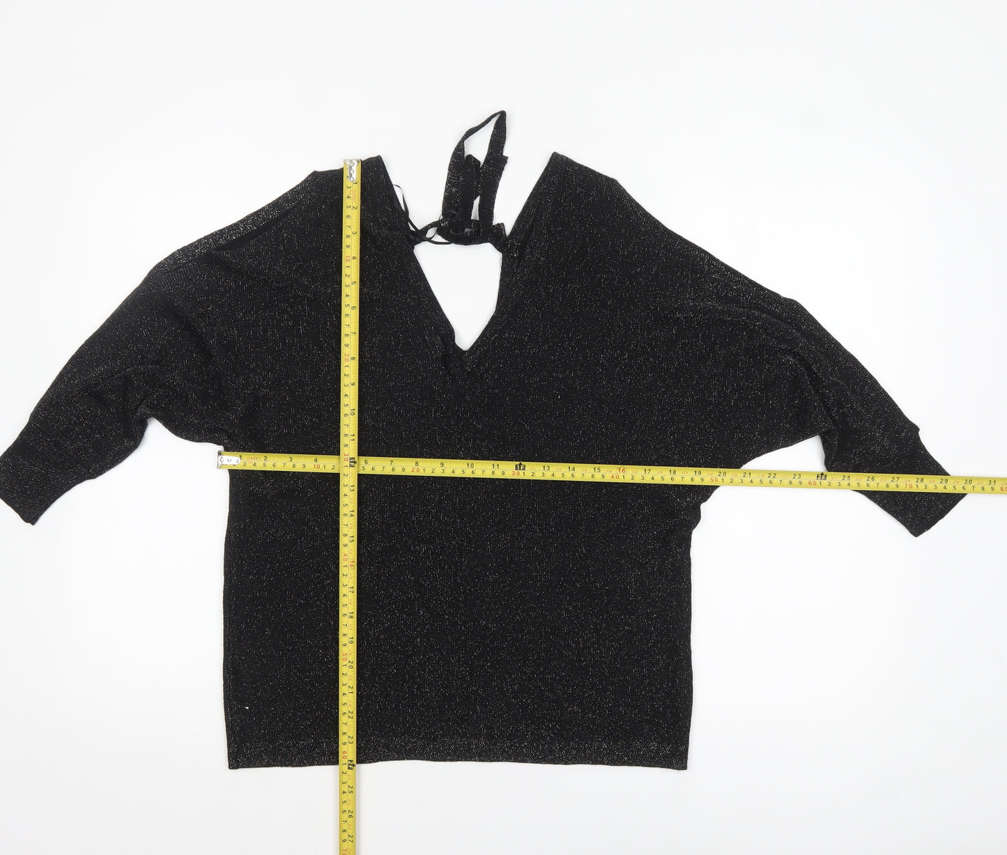 Next Women's Black Glitter V-Neck Long Sleeve Party Jumper Size 14