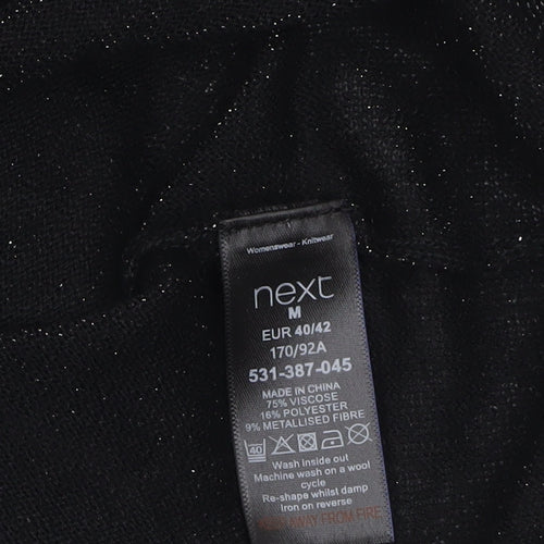 Next Women's Black Glitter V-Neck Long Sleeve Party Jumper Size 14