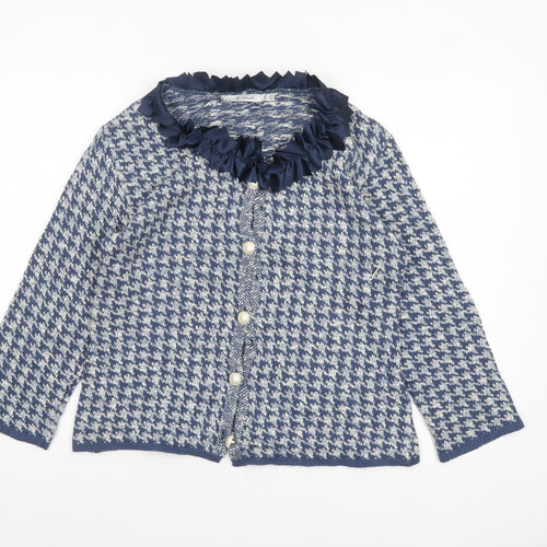 Nicole Italy Womens Blue Cardigan UK 16 Houndstooth Ruffle Collar