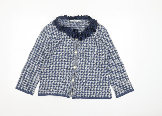 Nicole Italy Womens Blue Cardigan UK 16 Houndstooth Ruffle Collar