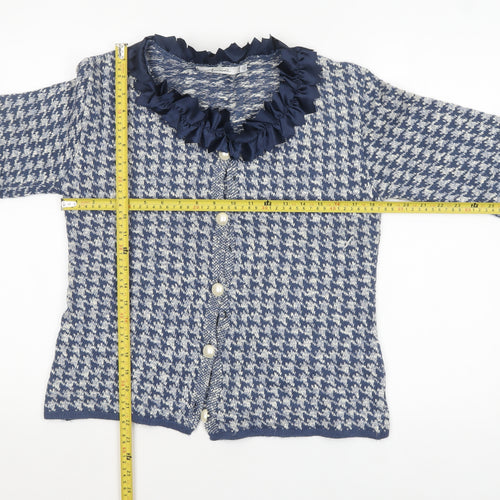 Nicole Italy Womens Blue Cardigan UK 16 Houndstooth Ruffle Collar