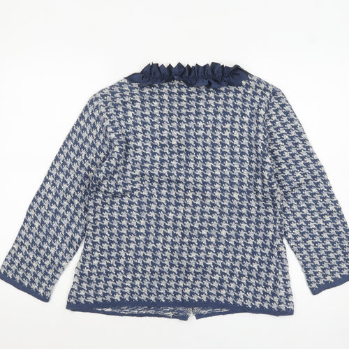 Nicole Italy Womens Blue Cardigan UK 16 Houndstooth Ruffle Collar