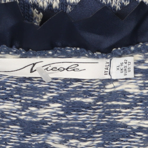 Nicole Italy Womens Blue Cardigan UK 16 Houndstooth Ruffle Collar