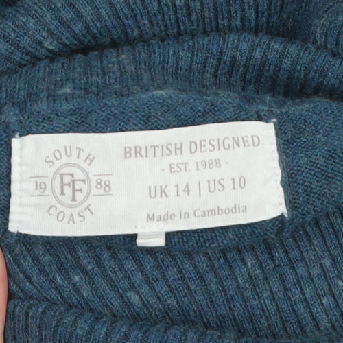 South Coast Women Blue Roll Neck Wool Cashmere Jumper Size 14