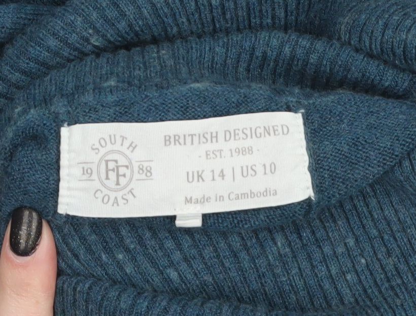 South Coast Women Blue Roll Neck Wool Cashmere Jumper Size 14