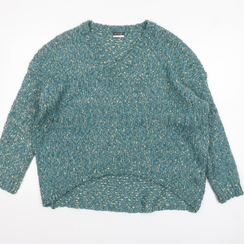 Beloved Women Green L Chunky Knit V-Neck Pullover Jumper