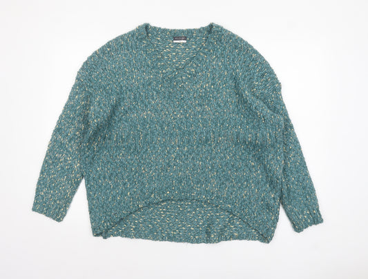 Beloved Women Green L Chunky Knit V-Neck Pullover Jumper
