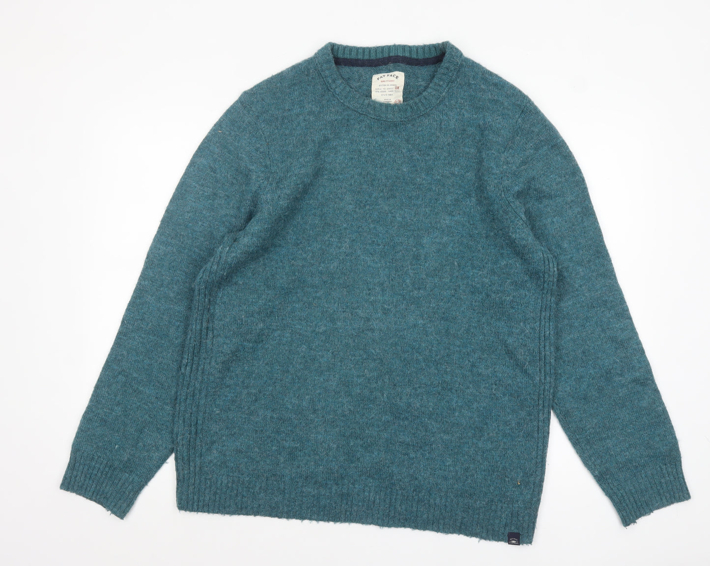 Fat Face Men's Blue Wool Blend Crew Neck Pullover Jumper Size L