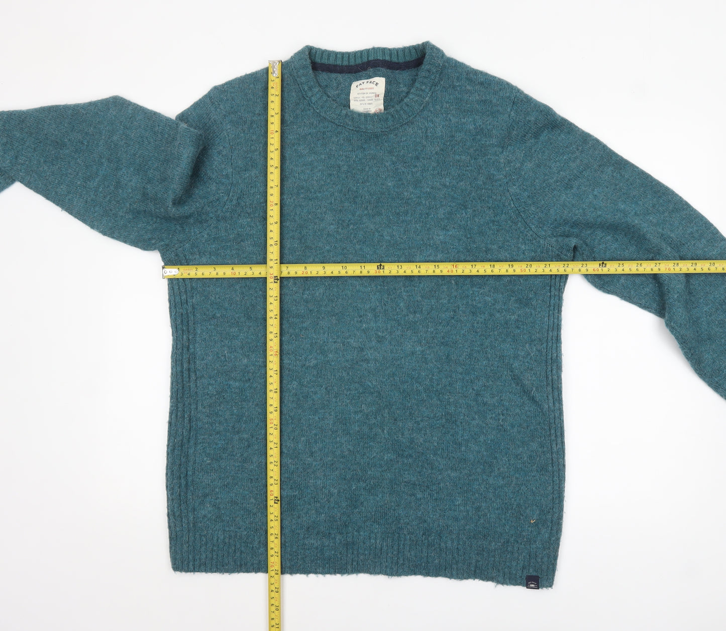 Fat Face Men's Blue Wool Blend Crew Neck Pullover Jumper Size L