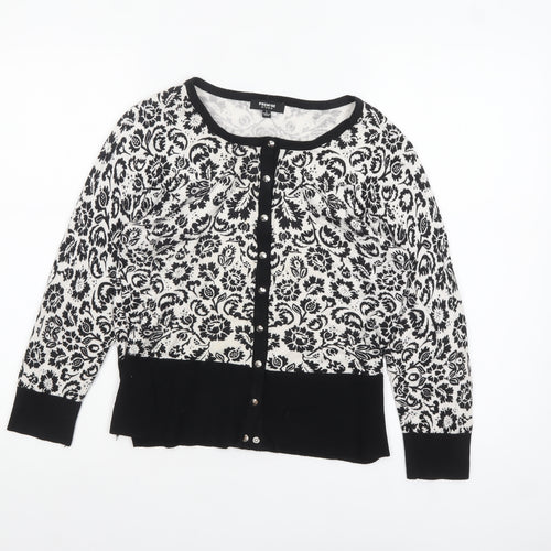 Premise Studio Women Black & White Floral Cardigan L Rayon Blend