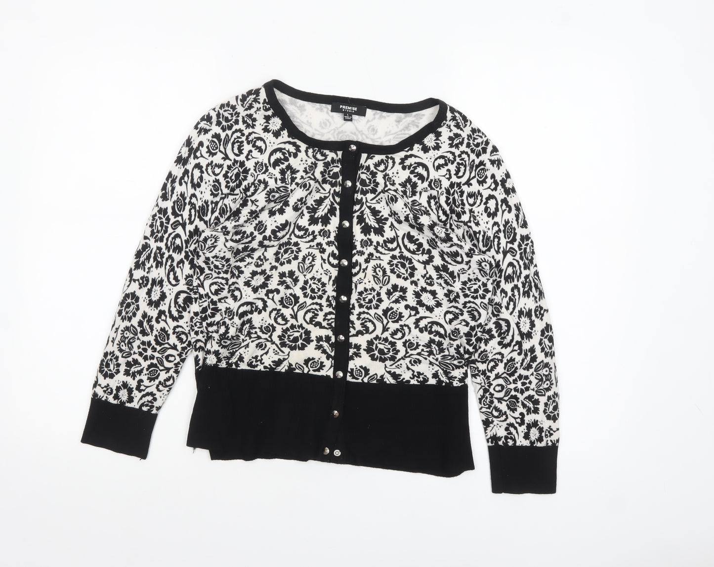 Premise Studio Women Black & White Floral Cardigan L Rayon Blend