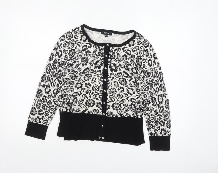 Premise Studio Women Black & White Floral Cardigan L Rayon Blend