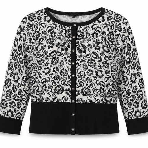 Premise Studio Women Black & White Floral Cardigan L Rayon Blend