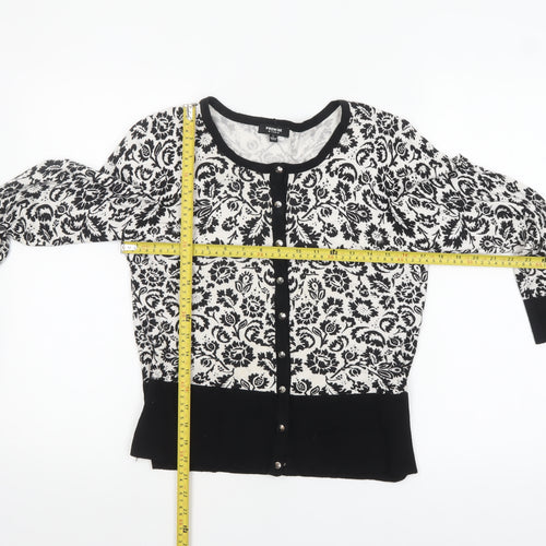 Premise Studio Women Black & White Floral Cardigan L Rayon Blend