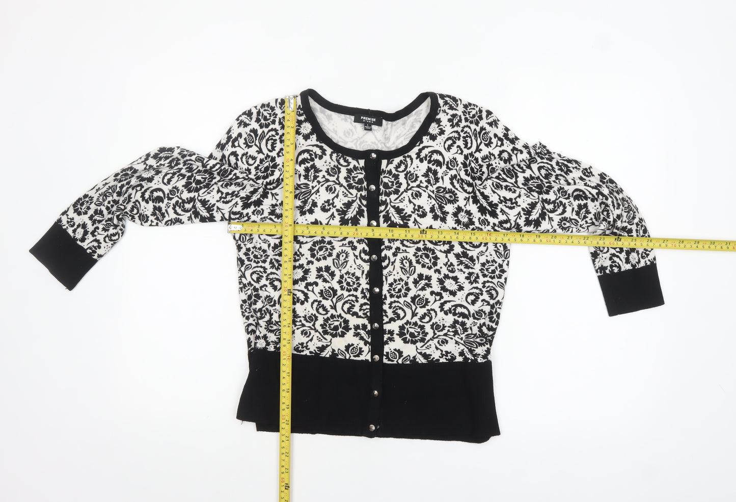 Premise Studio Women Black & White Floral Cardigan L Rayon Blend