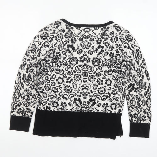 Premise Studio Women Black & White Floral Cardigan L Rayon Blend