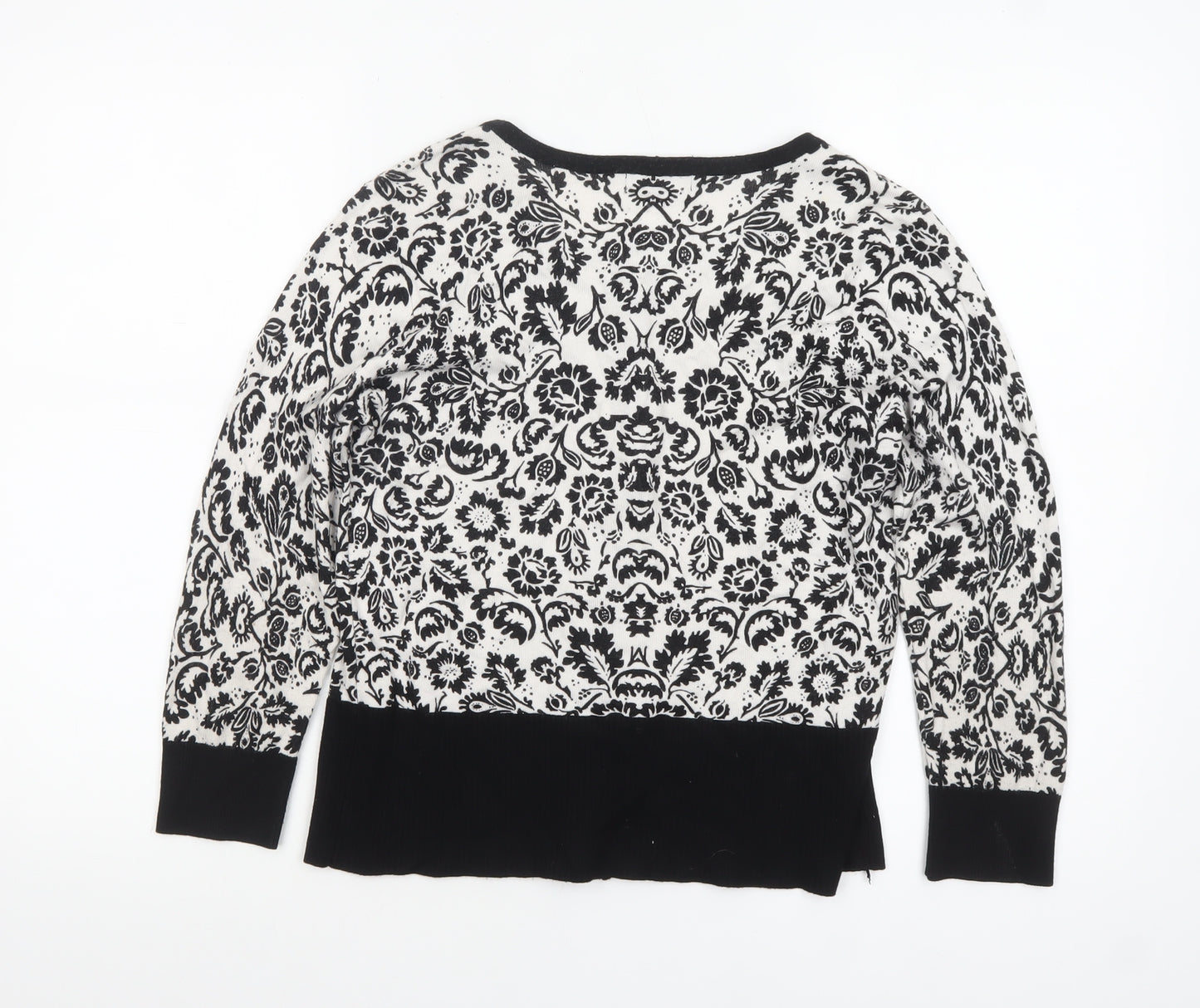 Premise Studio Women Black & White Floral Cardigan L Rayon Blend