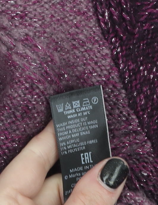 Marks and Spencer Women’s Purple High Neck Chunky Knit Jumper Size 14