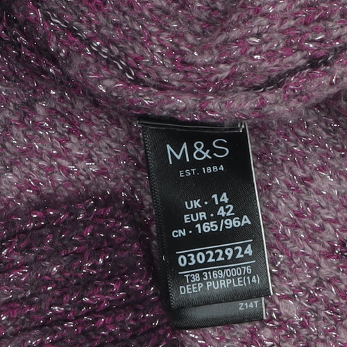 Marks and Spencer Women’s Purple High Neck Chunky Knit Jumper Size 14