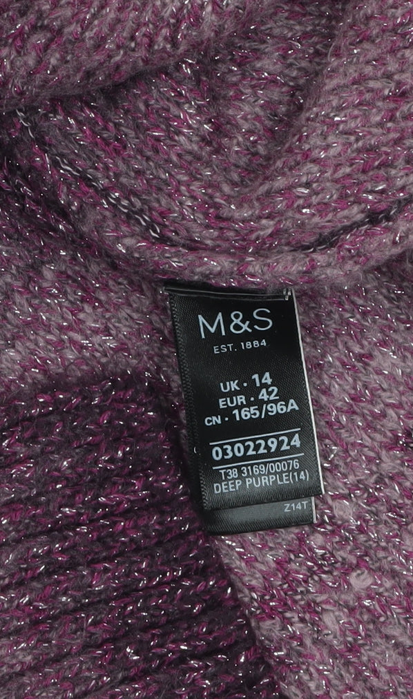 Marks and Spencer Women’s Purple High Neck Chunky Knit Jumper Size 14