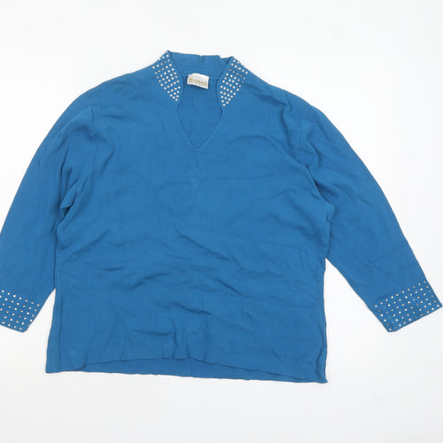 Roman Originals Women Blue Studded V-Neck 3/4 Sleeve Knit Jumper L