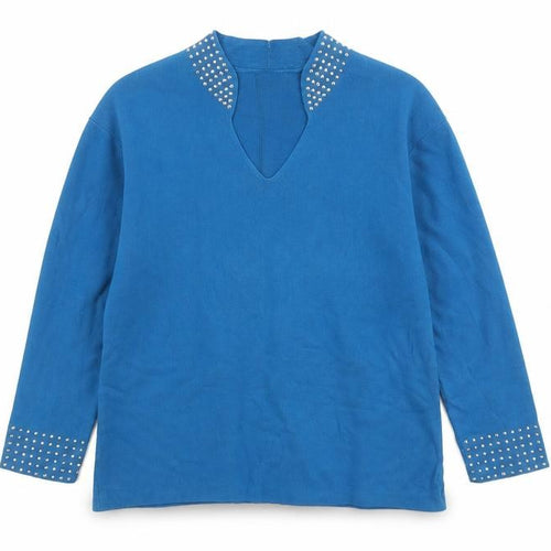 Roman Originals Women Blue Studded V-Neck 3/4 Sleeve Knit Jumper L
