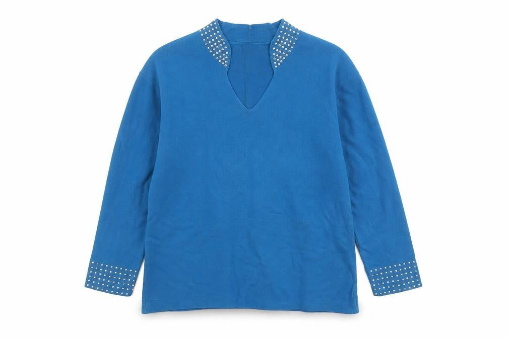 Roman Originals Women Blue Studded V-Neck 3/4 Sleeve Knit Jumper L
