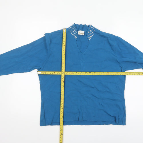 Roman Originals Women Blue Studded V-Neck 3/4 Sleeve Knit Jumper L