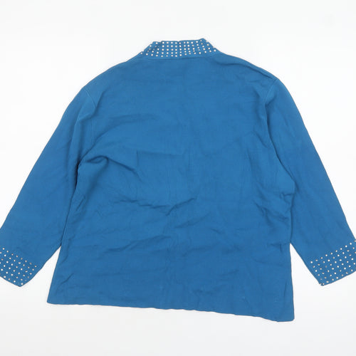 Roman Originals Women Blue Studded V-Neck 3/4 Sleeve Knit Jumper L