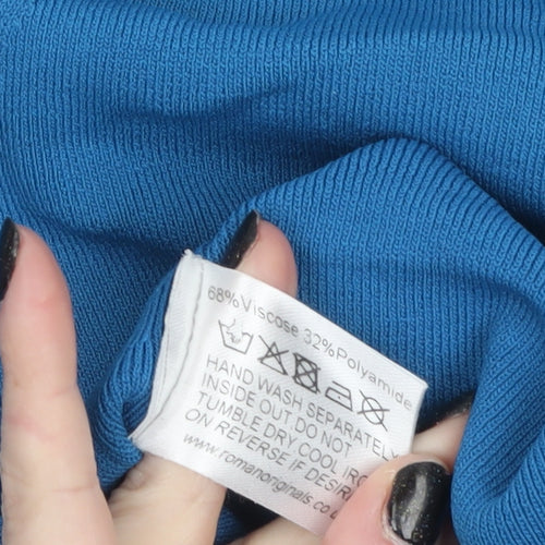 Roman Originals Women Blue Studded V-Neck 3/4 Sleeve Knit Jumper L