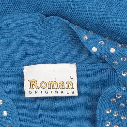 Roman Originals Women Blue Studded V-Neck 3/4 Sleeve Knit Jumper L