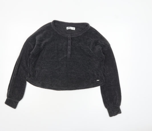 Hollister Women’s Grey Henley Jumper Size S Soft Knit Long Sleeve
